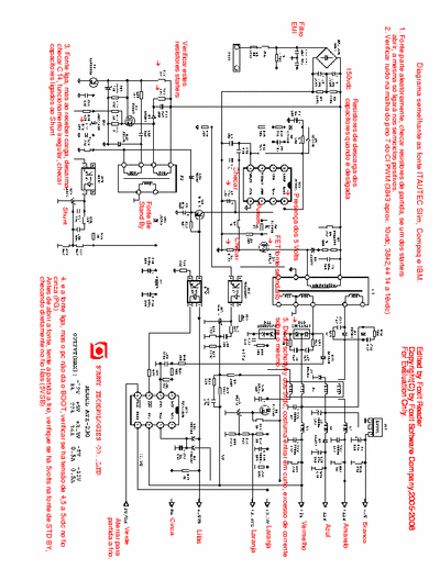 Sunny 230W Esquema de uma fonte ATX com FET, com pequenos comentários de possíveis defeitos.